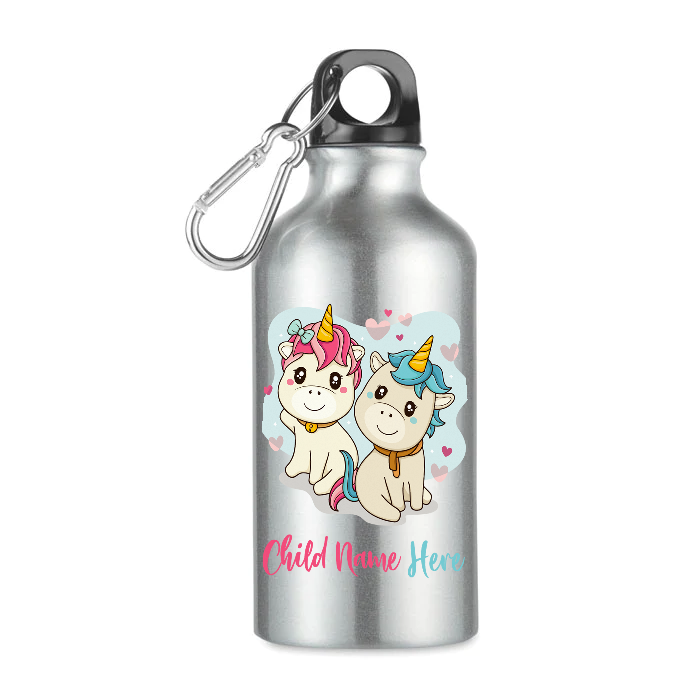 Personalised Aluminium single layer bottle with carabiner. 400 ml