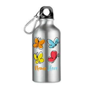 Personalised Aluminium single layer bottle with carabiner. 400 ml