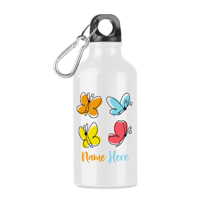 Personalised Aluminium single layer bottle with carabiner. 400 ml