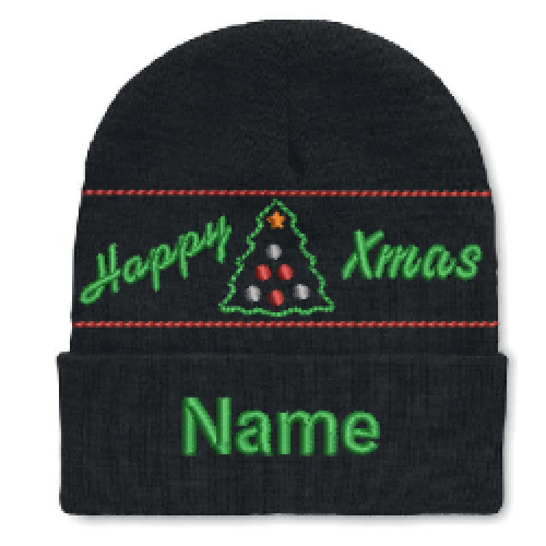 Happy Xmas Embroidery Beanie in soft stretchable RPET polyester