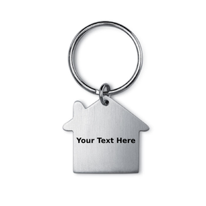 House shaped key ring, in brushed finish metal