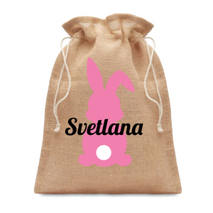 Easter Bunny Small gift jute draw cord bag