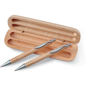 Gift set with ball pen and mechanical pencil in wooden box