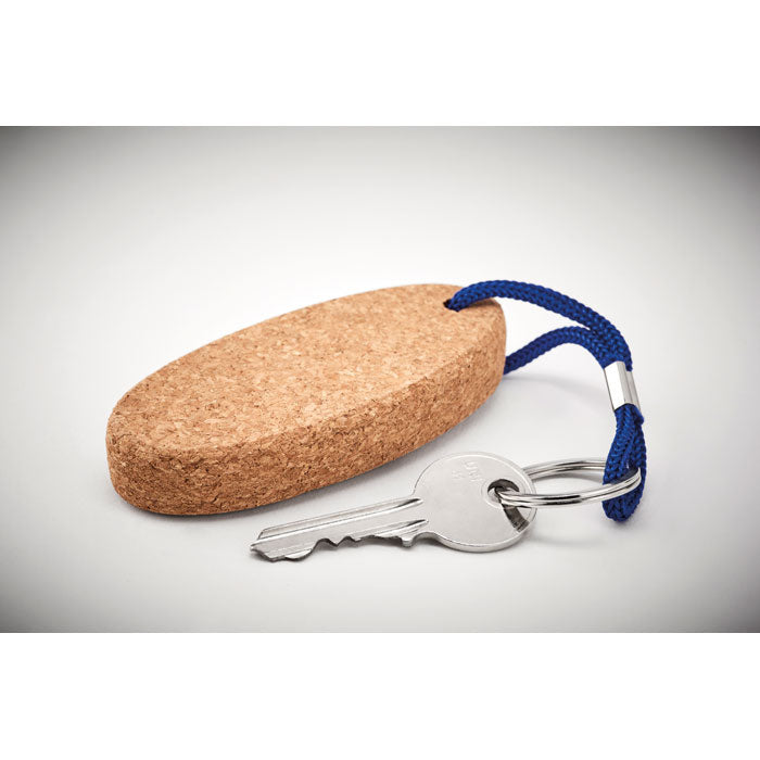 Oval floating cork key ring with braided rope