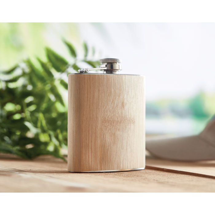 Slim hip flask with a stylish bamboo finish capacity 175ml.
