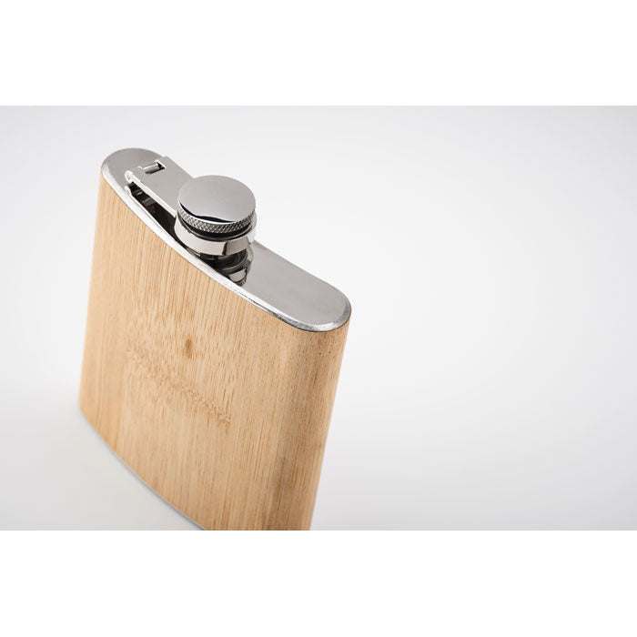 Slim hip flask with a stylish bamboo finish capacity 175ml.