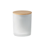 Load image into Gallery viewer, Fragranced plant based wax candle in frosted glass jar holder with bamboo lid
