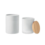 Load image into Gallery viewer, Fragranced plant based wax candle in frosted glass jar holder with bamboo lid
