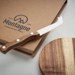 Load image into Gallery viewer, Small acacia wood cheese board with knife in stainless steel
