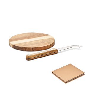 Small acacia wood cheese board with knife in stainless steel