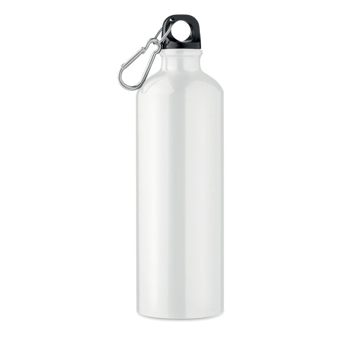Personalised Single wall aluminium bottle with carabineer. Capacity: 750 ml