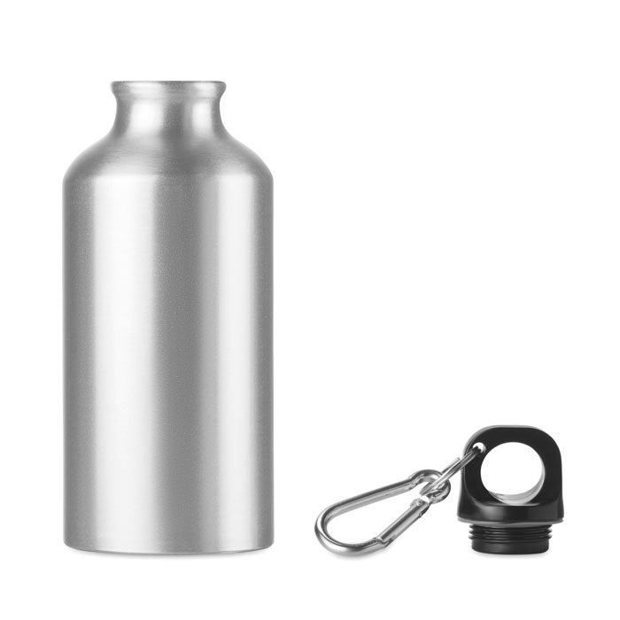 Personalised Aluminium single layer bottle with carabiner. 400 ml
