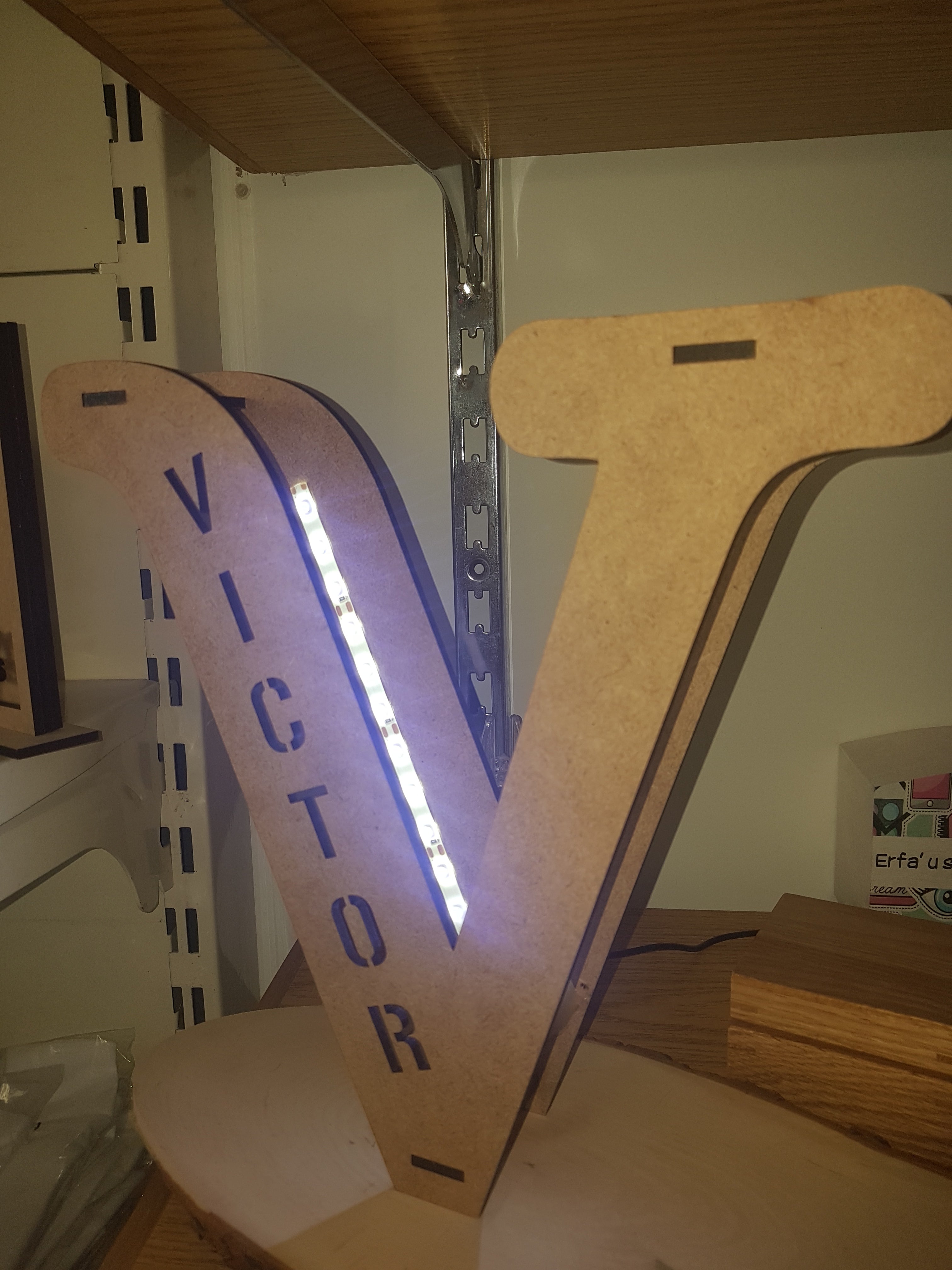 Personalised Wooden Engraved Name Wall Light - COOL LED LIGHT