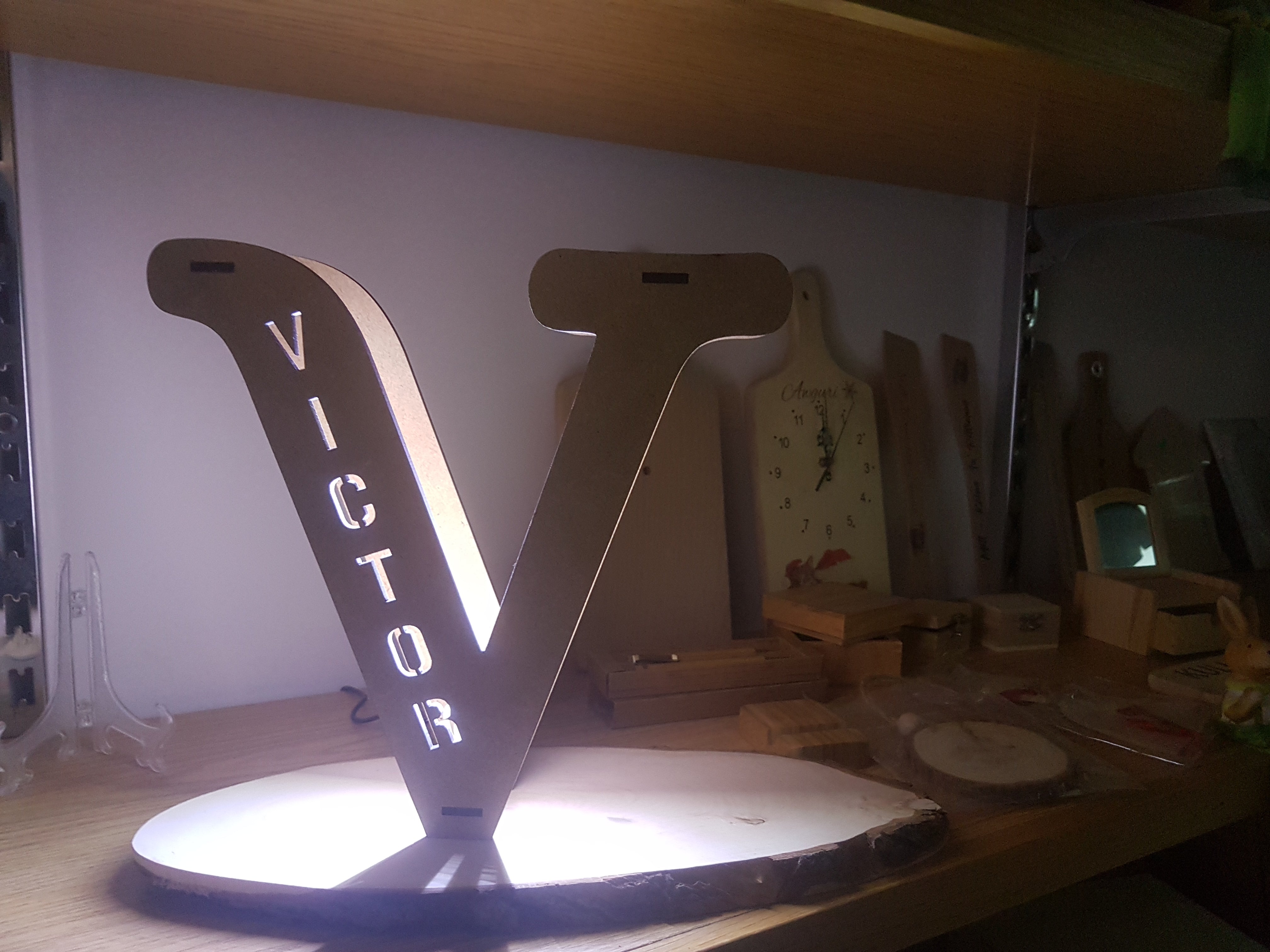 Personalised Wooden Engraved Name Wall Light - COOL LED LIGHT