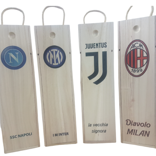 Football Teams Wooden Wine Box With Sliding Lid and Rope