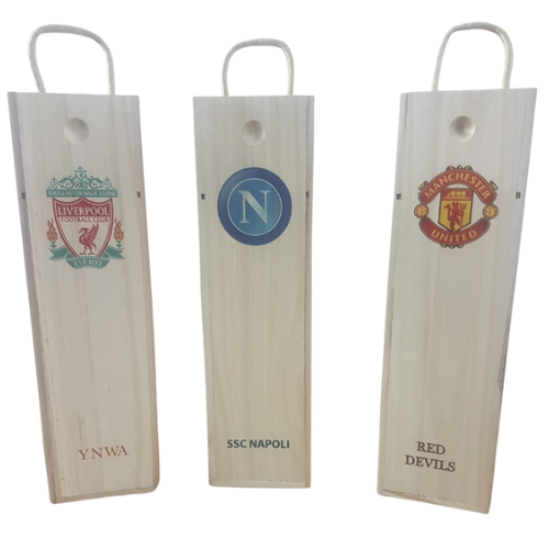 Football Teams Wooden Wine Box With Sliding Lid and Rope