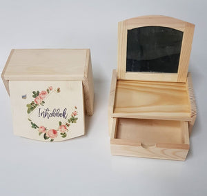 Lovely Mini Plain Wooden Jewellery Box With Interior Mirrored Lid