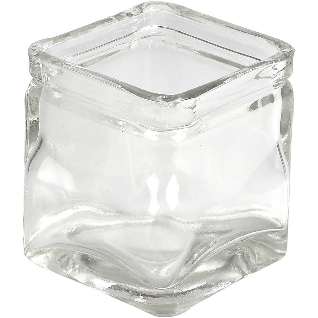 Square Candle Glass Holder, H: 5,5 cm, 5,5x5,5 cm