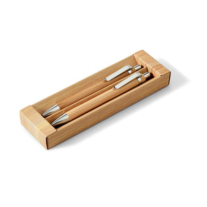 Personalised Ball pen and mechanical pencil set in bamboo