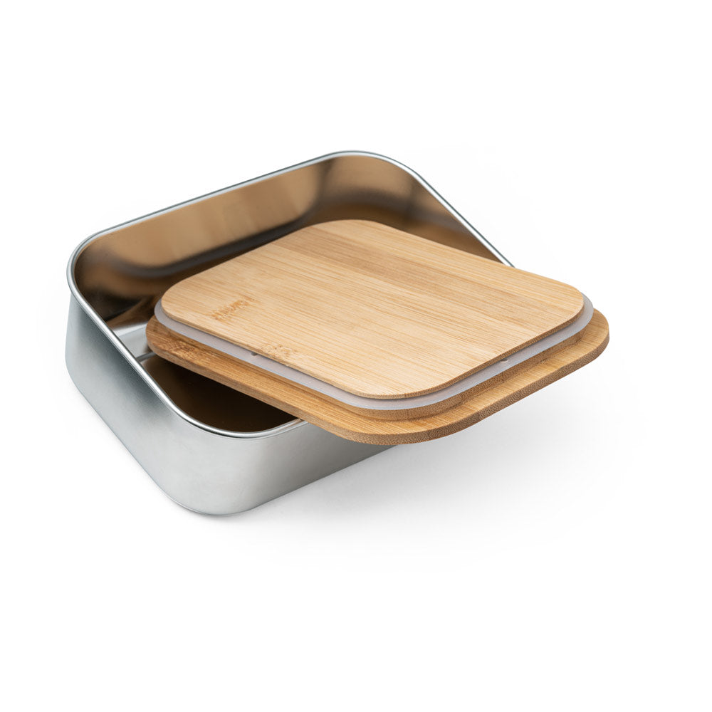 Stainless steel lunch box with bamboo lid