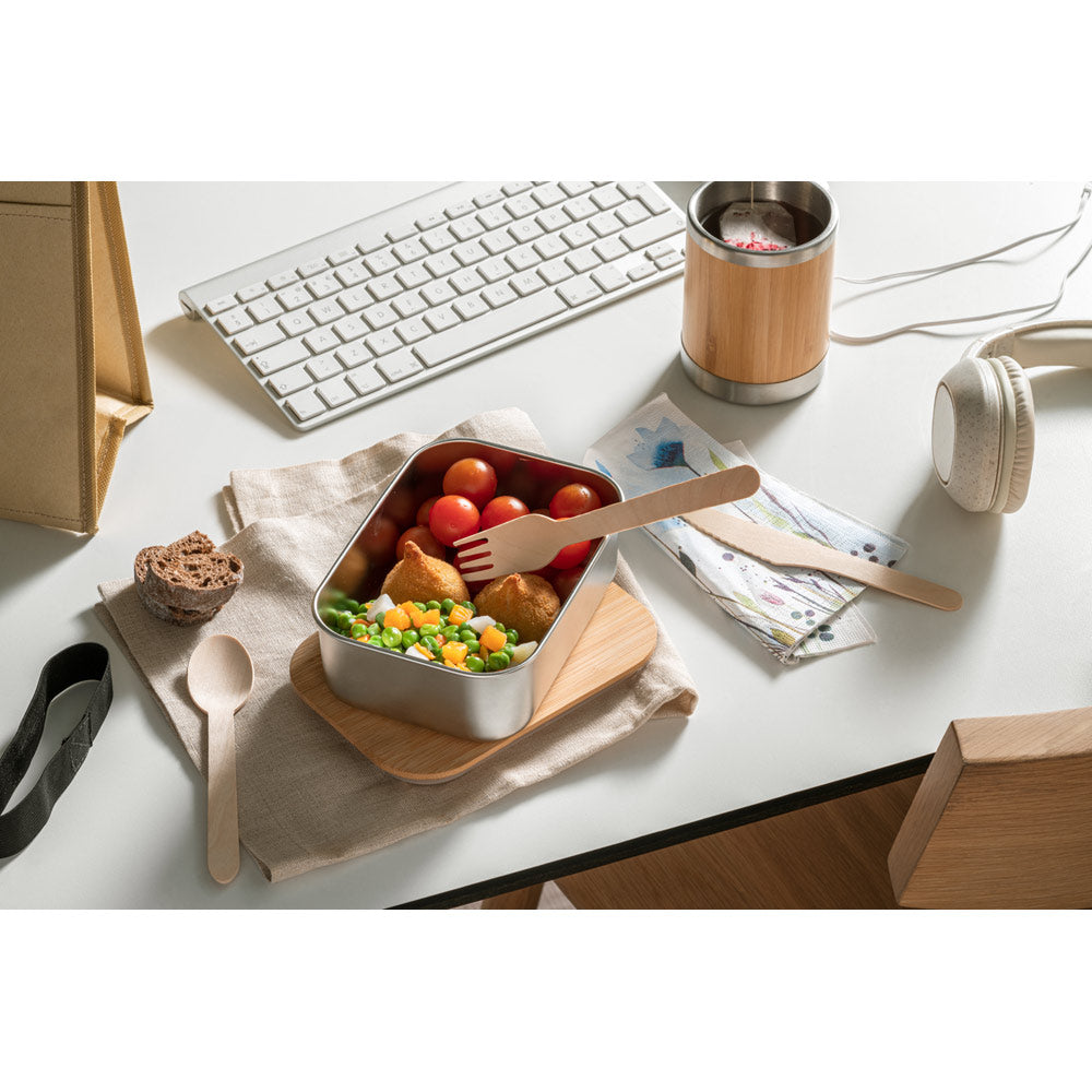 Stainless steel lunch box with bamboo lid