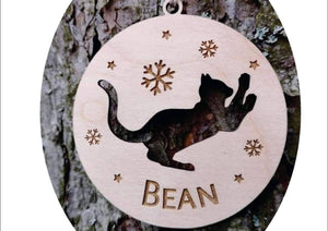 Cat Dangler Wooden  Xmas Decoration