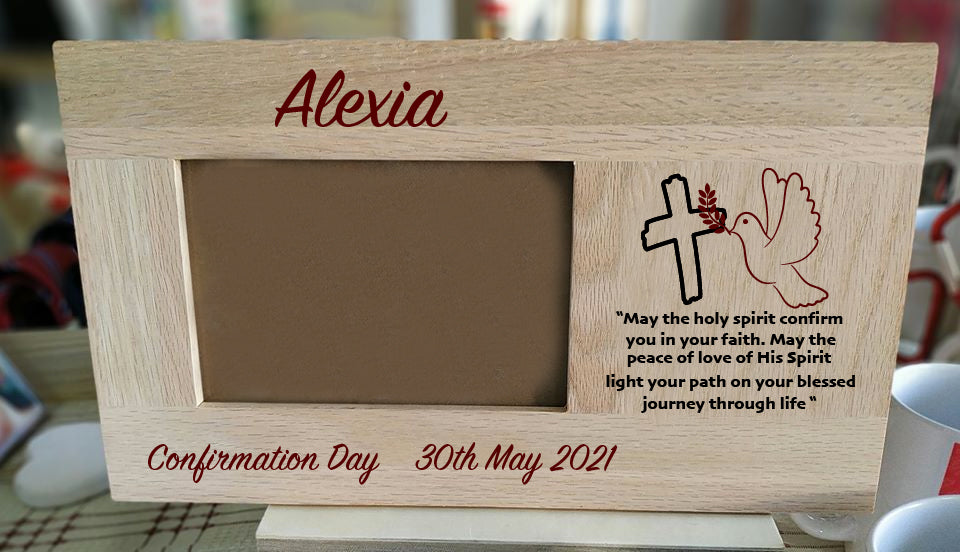 Confirmation Day Deluxe Solid Oak Landscape 6"x4" Photo Frame with Engraving Area