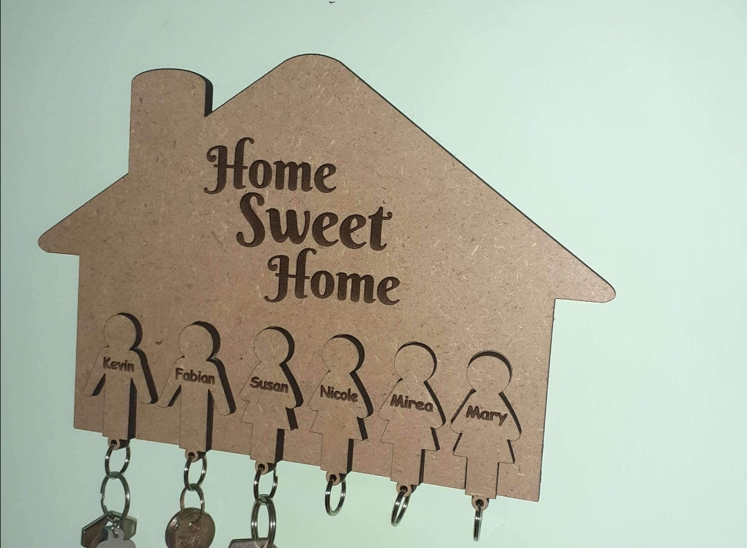 Home Sweet Home Key Holder MDF wood x 6 keys