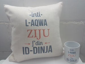 “INTI L-AQWA ZIJU…” Personalised Linen Cushion
&  MUG