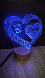 Mom and Dad LOVE 3D Acrylic LED 7 Colour Night Light Touch Table