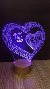 Mom and Dad LOVE 3D Acrylic LED 7 Colour Night Light Touch Table