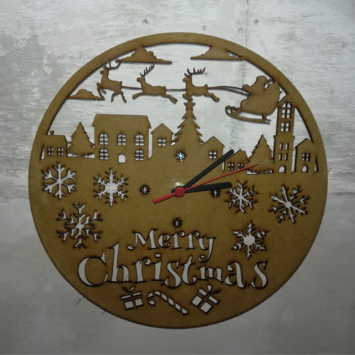 Merry Christmas Laser Engraved MDF Wood Wall Clock