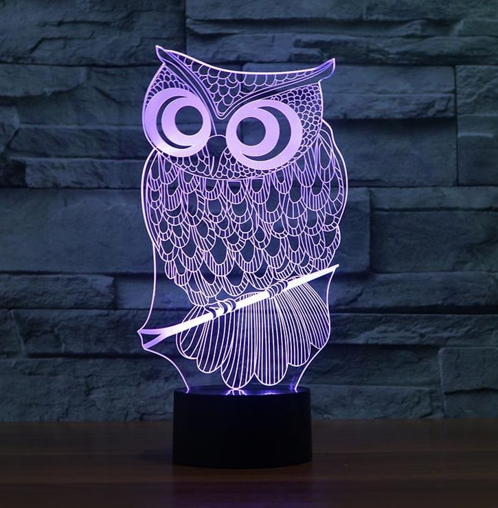 Owl Acrylic Lamp 3D Acrylic LED 7 Colour Night Light Touch Table