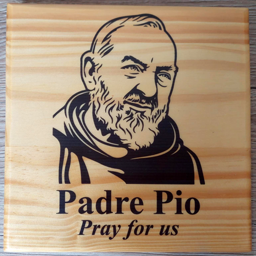 Padre Pio Pine Wooden Plaque