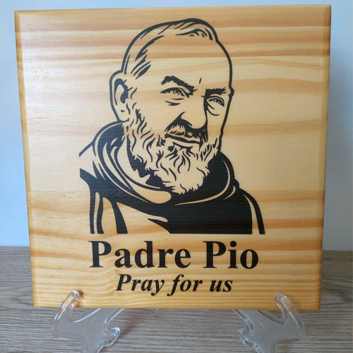 Padre Pio Pine Wooden Plaque