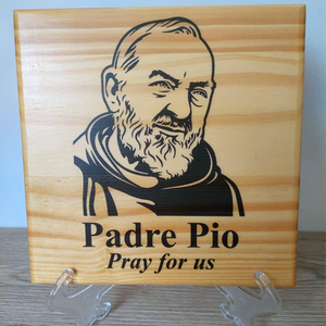 Padre Pio Pine Wooden Plaque