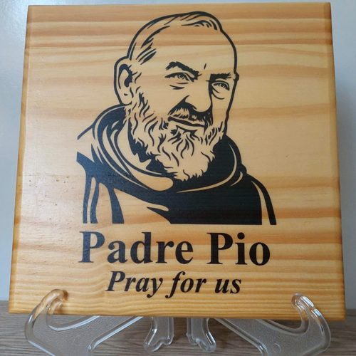 Padre Pio Pine Wooden Plaque