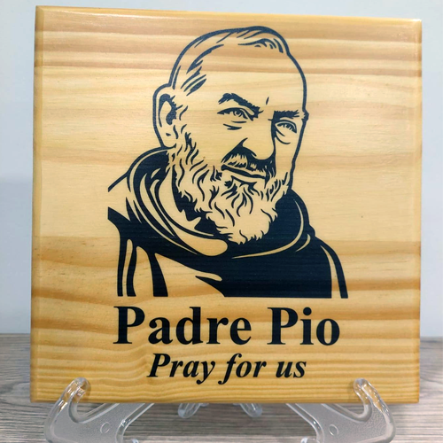 Padre Pio Pine Wooden Plaque