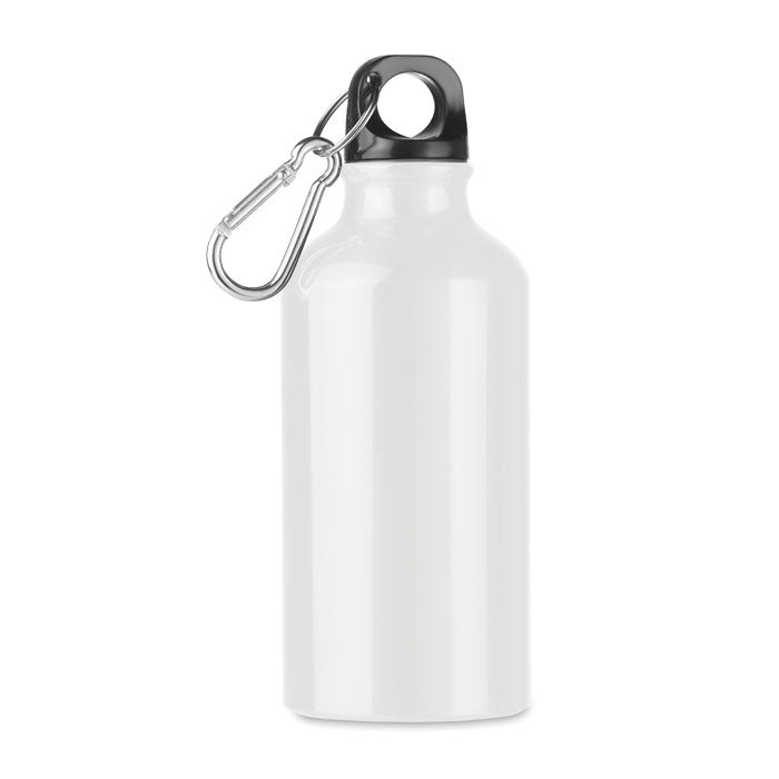 Personalised Aluminium single layer bottle with carabiner. 400 ml
