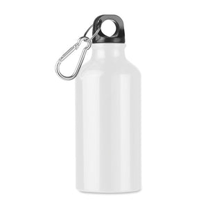 Personalised Aluminium single layer bottle with carabiner. 400 ml